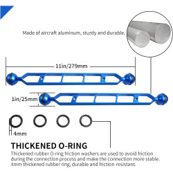 Bras d'extension en Alliage d'aluminium à Double Bille de 11", connecteur de tête à Bille de 1", Bras sous-Marin pour Stroboscop