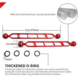 Bras d'extension en Alliage d'aluminium à Double Bille de 11", connecteur de tête à Bille de 1", Bras sous-Marin pour Stroboscop