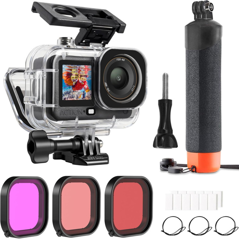 FitStill Kit de plongée complet pour DJI OSMO Action 6, étui étanche de 60 m, 3 filtres et poignée flottante pour plongée avec t