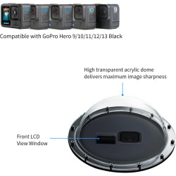 SOONSUN Port dôme pour GoPro Hero 12 11 10 9 Noir 45 m étanche avec boîtier pour caméra GoPro Hero 9 10 11 12 Accessoires de Pho