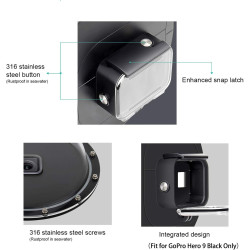 SOONSUN Port dôme pour GoPro Hero 12 11 10 9 Noir 45 m étanche avec boîtier pour caméra GoPro Hero 9 10 11 12 Accessoires de Pho
