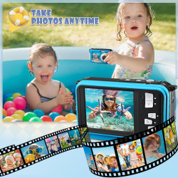 Appareil Photo numérique Etanche,Camera Etanche Full HD 2.7K 48MP Double Ecran Anti-Vibrations,Selfie Double écrans 16X Zoom App