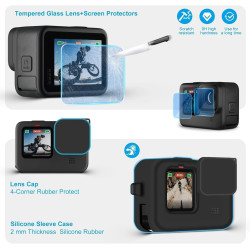 Kit d'accessoires pour Gopro Hero 12 11 10 9 Boîtier étanche Poignée Flottante en Silicone Capuchon d'objectif Verre trempé Prot