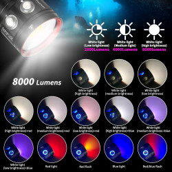 L12 Lampe de Plongée 8000 Lumens - Éclairage pour Photographie et Vidéo sous Marine, 6000K, 90 CRI, Étanche 100m, Recharge USB-C