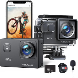 WOLFANG Caméra Sport GA100 4K 30 FPS avec MicroSD 32 GB, Caméscope WiFi de 20 MP, Caméra sous-Marine 40M avec Microphone, Téléco