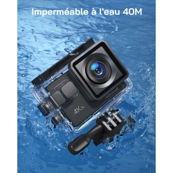 WOLFANG Caméra Sport GA100 4K 30FPS, Caméscope WiFi de 20 MP, Caméra Étanche sous-Marine 40 m avec Double Microphone, télécomman