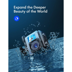 WOLFANG Caméra Sport GA200 4K 24MP, Deux Écrans 30FPS Caméra Étanche Grand Angle Écran Tactile WiFi Appareil Photo avec EIS Stab