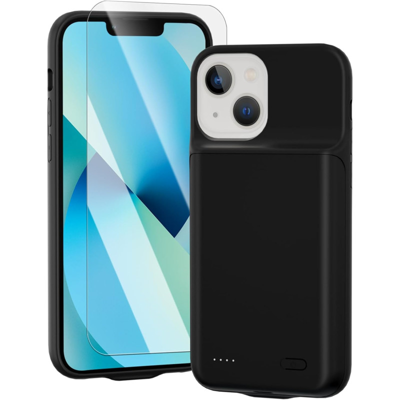 Coque de protection pour iPhone 13 (6,1 "), 8500 mAh, chargeur portable ultra fin, batterie étendue, chargeur de téléphone et co
