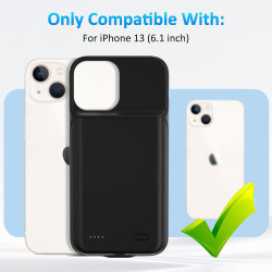 Coque de protection pour iPhone 13 (6,1 "), 8500 mAh, chargeur portable ultra fin, batterie étendue, chargeur de téléphone et co