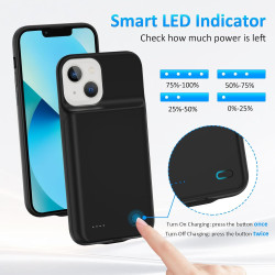 Coque de protection pour iPhone 13 (6,1 "), 8500 mAh, chargeur portable ultra fin, batterie étendue, chargeur de téléphone et co