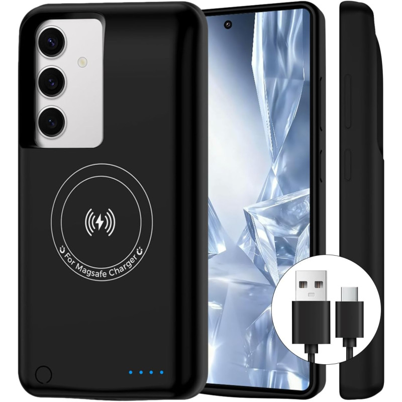 Coque de protection pour Samsung Galaxy S25 Plus/S24 Plus (15 000 mAh), chargeur portable, rechargeable, coque de protection ext