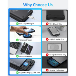 Coque de protection pour Samsung Galaxy S25 Plus/S24 Plus (15 000 mAh), chargeur portable, rechargeable, coque de protection ext