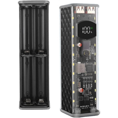 Boîtier de batterie portable avec 8 piles 18650, design DIY sans soudure, boîtier en ABS transparent, sortie 22,5 W/45 W, PD3.1/