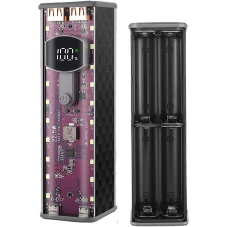 Boîtier de batterie externe pour batteries 18650, 22,5 W/45 W, USB-C PD3.1 PPS charge rapide, design DIY sans soudure, boîtier d