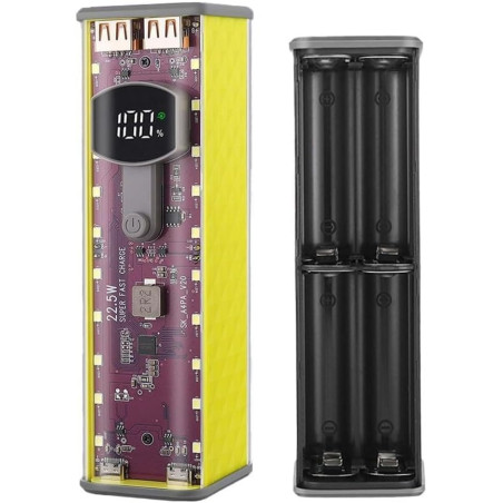 Boîtier de batterie externe portable pour 8 batteries 18650, design DIY sans soudure avec sortie 22,5 W/45 W, double USB et Type