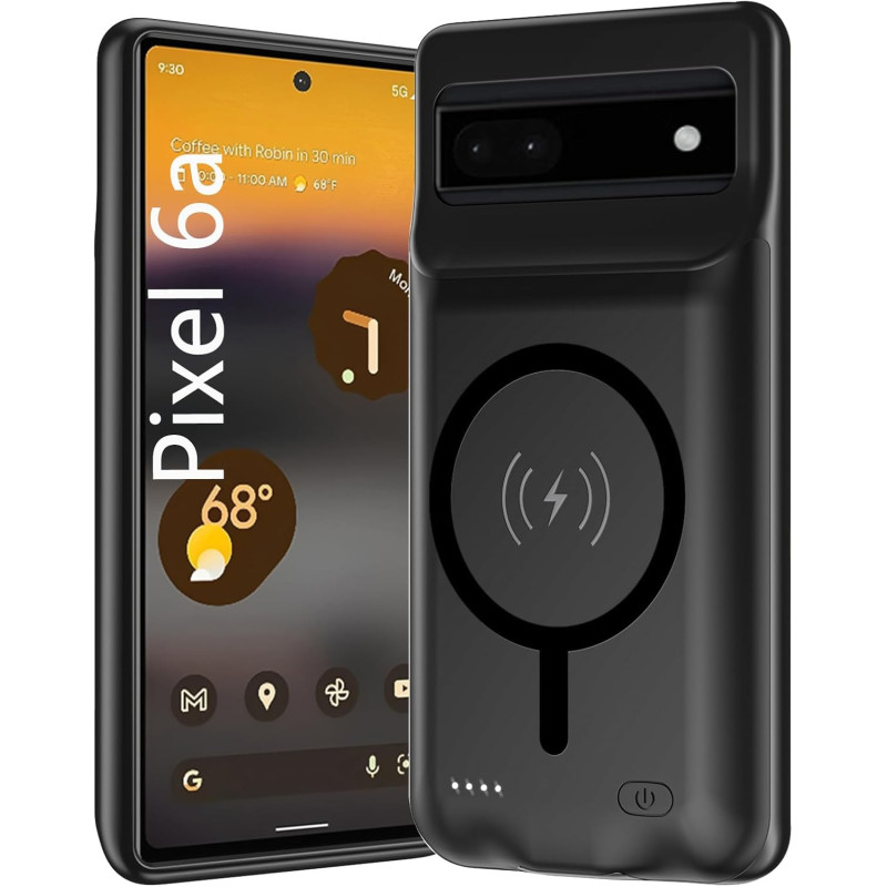 Boîtier de Batterie pour Google Pixel 8a, Boîtier de Chargeur Rechargeable pour Batterie 10000mAh Amélioré avec Chargement sans 