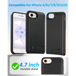 Coque batterie pour iPhone 8/7/6S/6/SE 2020 (4,7", 8500 mAh), fine et rechargeable, étui de protection portable avec batterie po