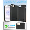 Coque batterie pour iPhone 8/7/6S/6/SE 2020 (4,7", 8500 mAh), fine et rechargeable, étui de protection portable avec batterie po