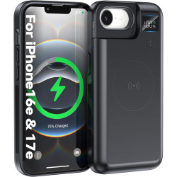 Mavulo Coque de protection pour iPhone 16e/17e, 9300 mAh 20 W, avec batterie externe, coque de chargement pour iPhone 16e et iPh