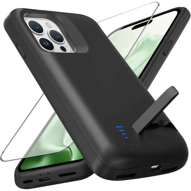 Coque de protection pour iPhone 13 Pro/14 Pro (6,1", 8500 mAh), fine et rechargeable, étui de protection portable avec batterie,