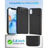 Coque de protection pour iPhone X/XS, 6000 mAh, fine et rechargeable - Coque de charge étendue avec support - Coque de protectio