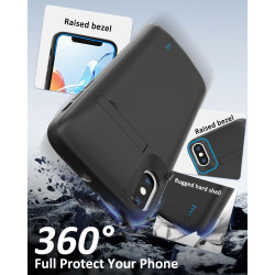 Coque de protection pour iPhone X/XS, 6000 mAh, fine et rechargeable - Coque de charge étendue avec support - Coque de protectio