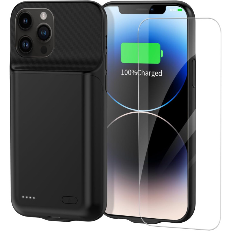 Coque batterie 13800 mAh pour iPhone 13 Pro Max/14 Pro Max/12 Pro Max 6,7", coque de charge rechargeable haute capacité avec pro