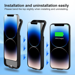 Coque batterie 13800 mAh pour iPhone 13 Pro Max/14 Pro Max/12 Pro Max 6,7", coque de charge rechargeable haute capacité avec pro