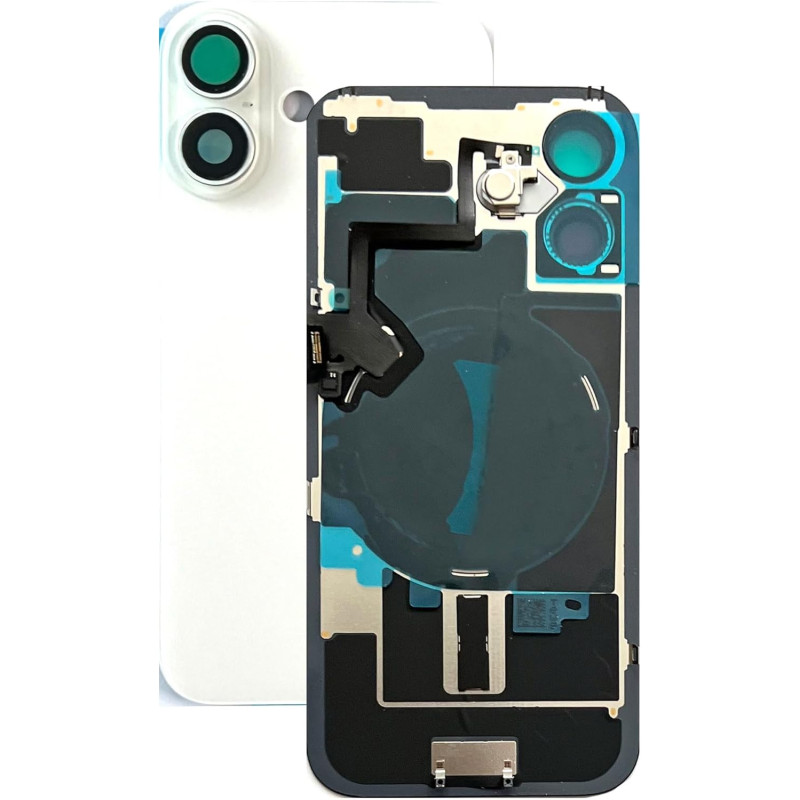 SVV Coque arrière, couvercle de batterie compatible avec iPhone 16 Plus + Prémonté : avec câble flexible QI/NFC, aimant, support