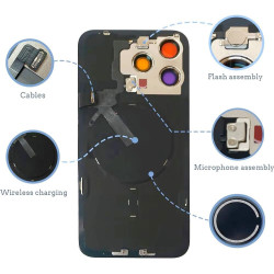 SVV Coque arrière, couvercle de batterie compatible avec iPhone 16 Plus + Prémonté : avec câble flexible QI/NFC, aimant, support