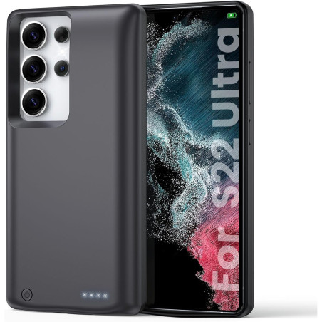 ELLENNE Coque avec batterie intégrée pour Samsung S22 Ultra 5G 6,8" 10 000 mAh | Coque rechargeable fine et haute capacité avec 