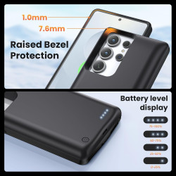 ELLENNE Coque avec batterie intégrée pour Samsung S22 Ultra 5G 6,8" 10 000 mAh | Coque rechargeable fine et haute capacité avec 
