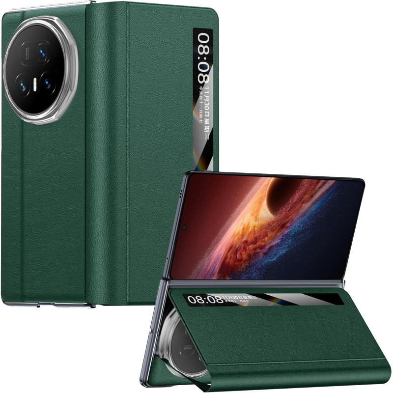 Lemxiee Coque pour Honor Magic V6 Case en Béquille & Fenêtre de visualisation Coque Cuir PU