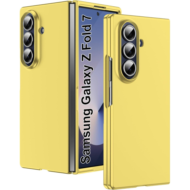 Lemxiee Coque pour Samsung Galaxy Z Fold 7 Case en Ultra-Mince & Acrylique Jaune Coque