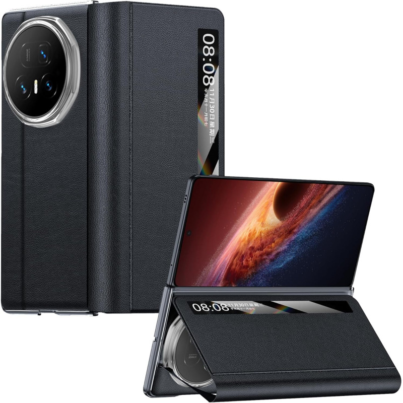 Lemxiee Coque pour Honor Magic V6 Case en Béquille & Fenêtre de visualisation Coque Cuir PU