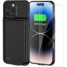 Coque de chargement de batterie 13800 mAh pour iPhone 14 Pro 6,1", batterie supplémentaire 1,5 x, film protecteur d'écran, noir
