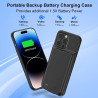 Coque de chargement de batterie 13800 mAh pour iPhone 14 Pro 6,1", batterie supplémentaire 1,5 x, film protecteur d'écran, noir