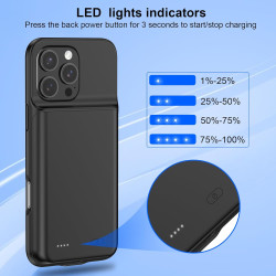 Coque de chargement de batterie 13800 mAh pour iPhone 14 Pro 6,1", batterie supplémentaire 1,5 x, film protecteur d'écran, noir
