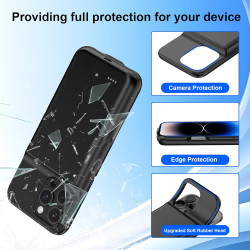 Coque de chargement de batterie 13800 mAh pour iPhone 14 Pro 6,1", batterie supplémentaire 1,5 x, film protecteur d'écran, noir