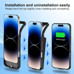Coque de chargement de batterie 13800 mAh pour iPhone 14 Pro 6,1", batterie supplémentaire 1,5 x, film protecteur d'écran, noir
