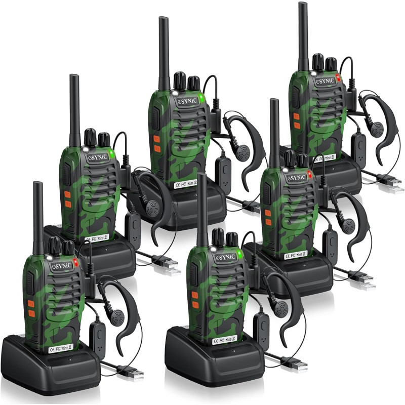eSynic 6pcs Talkies Walkies Professionnel Longue Distance PMR446 sans Licence 16 Canaux Talkies Walkies Rechargeable avec Écoute