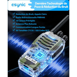 eSynic 6pcs Talkies Walkies Professionnel Longue Distance PMR446 sans Licence 16 Canaux Talkies Walkies Rechargeable avec Écoute