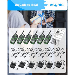 eSynic 6pcs Talkies Walkies Professionnel Longue Distance PMR446 sans Licence 16 Canaux Talkies Walkies Rechargeable avec Écoute