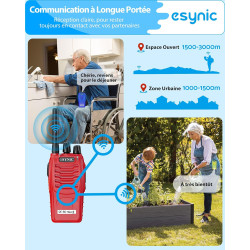 eSynic Talkies Walkies Ensemble de 3 Pièces Rouge Jaune Bleu PMR446 sans Licence 16 Canaux Talkies Walkies Rechargeable Batterie