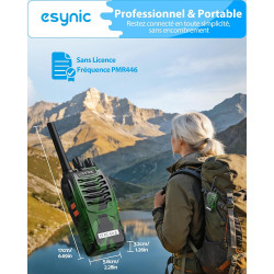 eSynic 4PCS Talkies-Walkies Longue Distance avec Écouteurs Talkie-walkie Rechargeable 16 Canaux PMR446 sans Licence Boîtier Robu