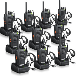 eSynic 10pcs Talkies-Walkies Longue Distance avec Écouteurs Talkie Walkie Professionnel 16 Canaux 1500 mAh avec Chargeur USB Com