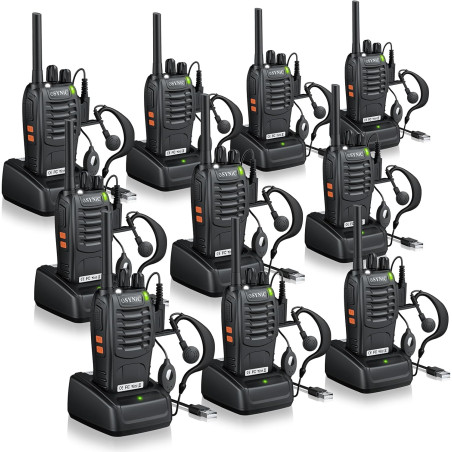 eSynic 10pcs Talkies-Walkies Longue Distance avec Écouteurs Talkie Walkie Professionnel 16 Canaux 1500 mAh avec Chargeur USB Com