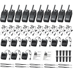 eSynic 10pcs Talkies-Walkies Longue Distance avec Écouteurs Talkie Walkie Professionnel 16 Canaux 1500 mAh avec Chargeur USB Com