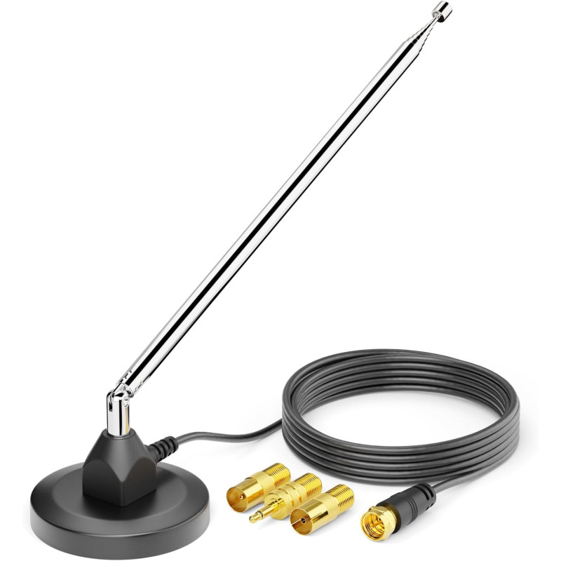 deleyCON Antenne Radio Dab+ FM pour Chaîne Stéréo avec Adaptateur - Antenne Numérique avec Base Magnétique, Câble 3,0 m pour 75 
