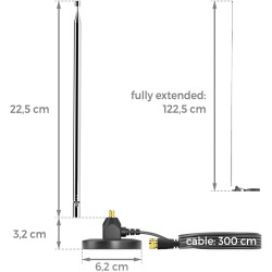 deleyCON Antenne Radio Dab+ FM pour Chaîne Stéréo avec Adaptateur - Antenne Numérique avec Base Magnétique, Câble 3,0 m pour 75 